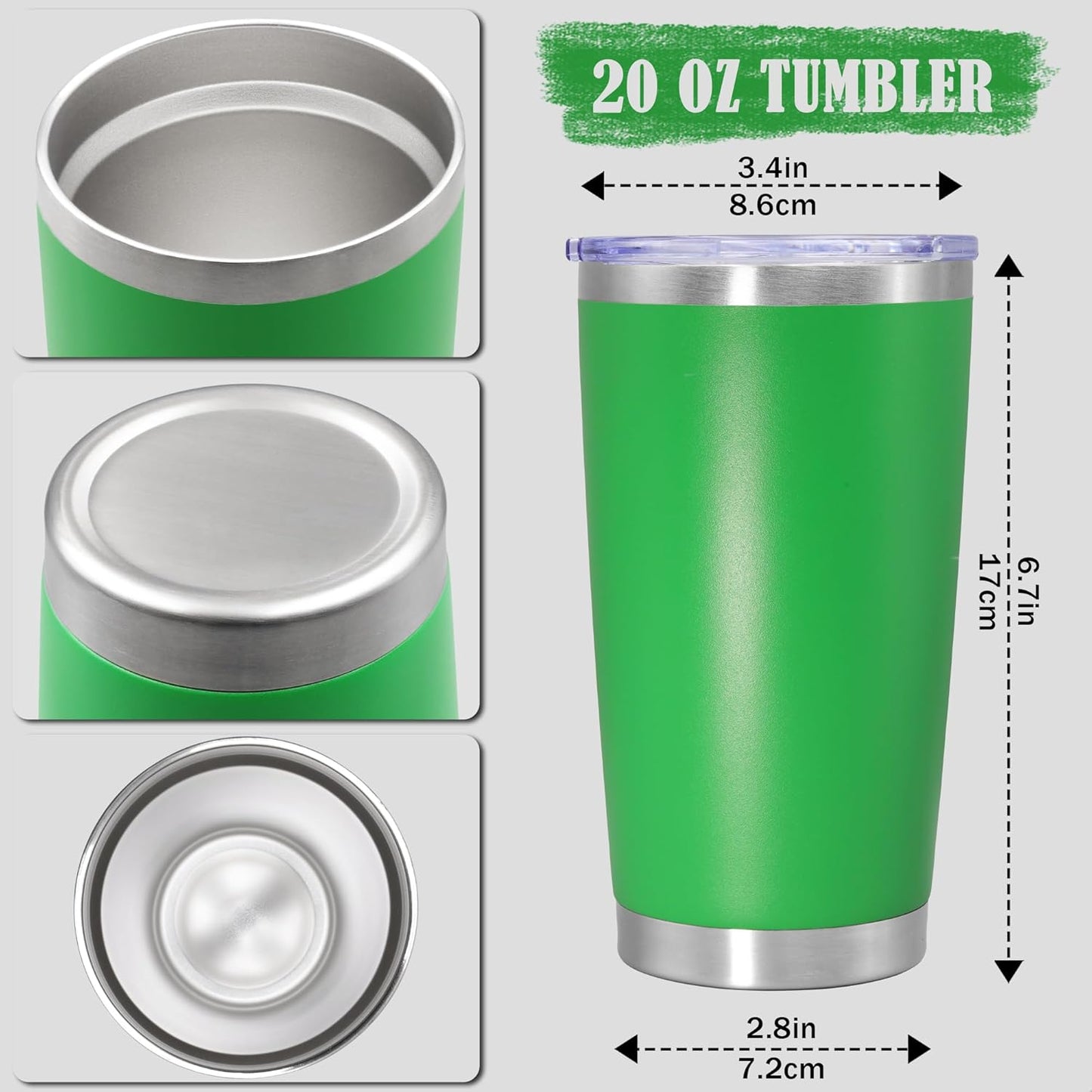 20 oz Tumbler Coffee Tavel Tumblers Bulk with Lid Stainless Steel Double Wall Vacuum Insulated Mug Powder Coated Cups fit Car Cupholder for Hot and Cold - Green, 1Pack