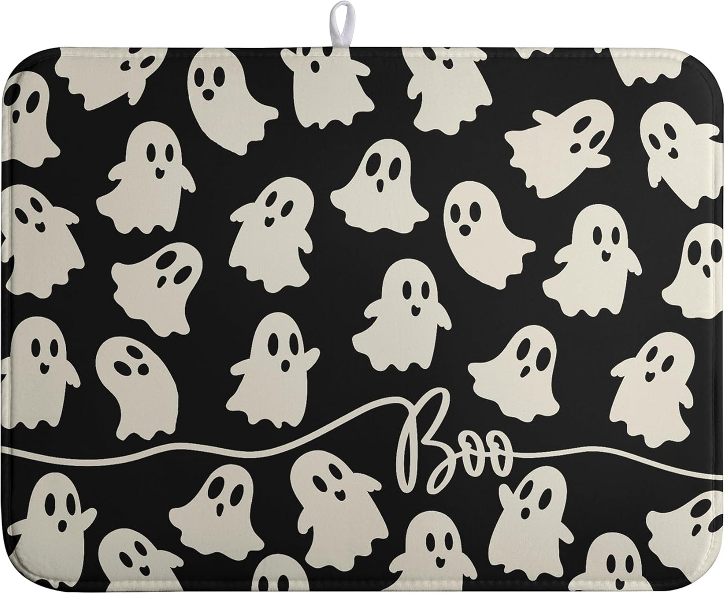 Halloween Ghosts Dish Drying Mat Black and White Large Kitchen Mats Dish Drying Pad Absorbent Dish Dryer Mat for Kitchen Countertops Microfiber Drainer Pad Dish Drying Mats (18x24 in)