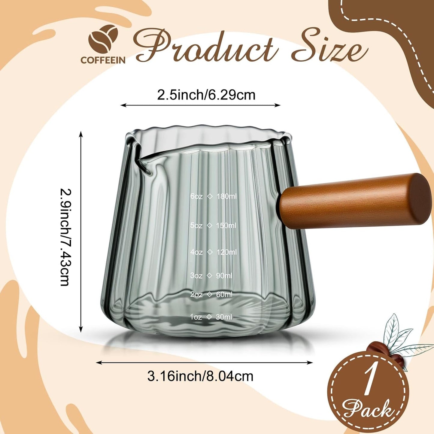 Espresso Shot Glass with Handle, 6 Oz/180 ml Espresso Cups with Single V-shaped Mouth, Measuring Cup for Milk Tea Coffee Bar Accessories(Gray,1 Pcs)