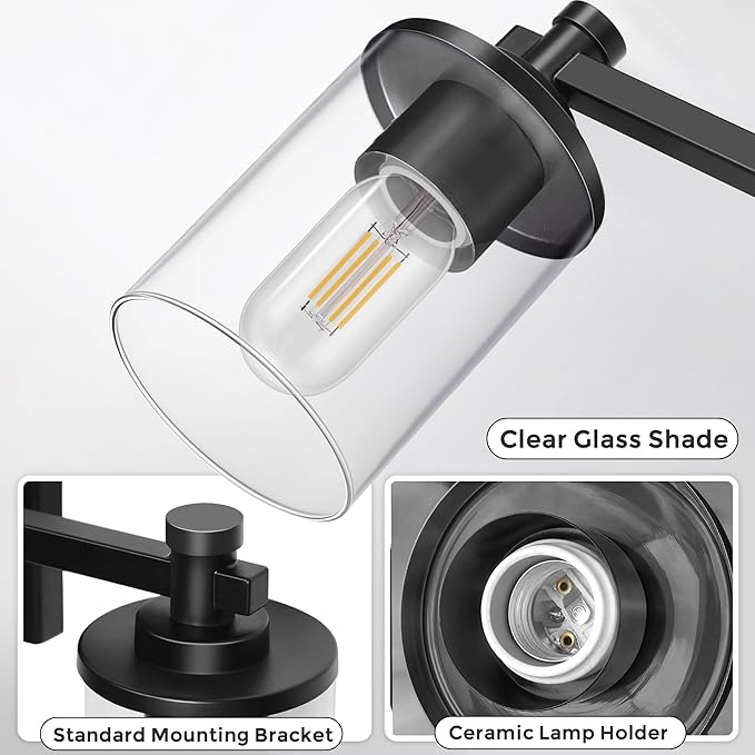 DORESshop 20 Inch Bathroom Light Fixtures, 3-Light Upgraded Matte Black - Image 4