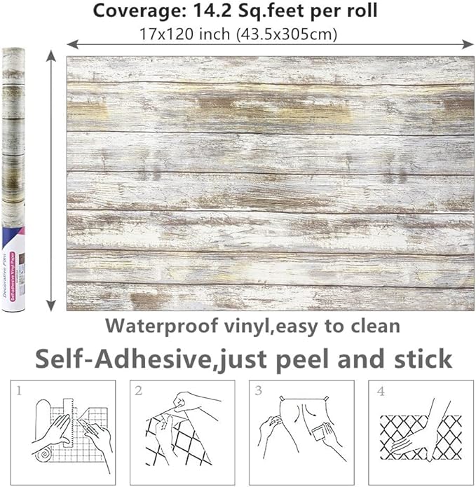 Arthome 11x100'' Gray Rustic Wood Contact Paper Peel and Stick Self-Adhesive - Image 7