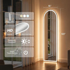 Arched Full Length Mirror with LED Lights, Body Floor Mirrors with Dimming & 3 - Image 5