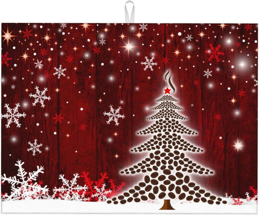 Large Dish Drying Mats For Kitchen Counter Microfiber Kitchen Drying Mat XL Draining Pad Absorbent Quick Drying Dish Mat 18x24 Inch - Christmas Tree