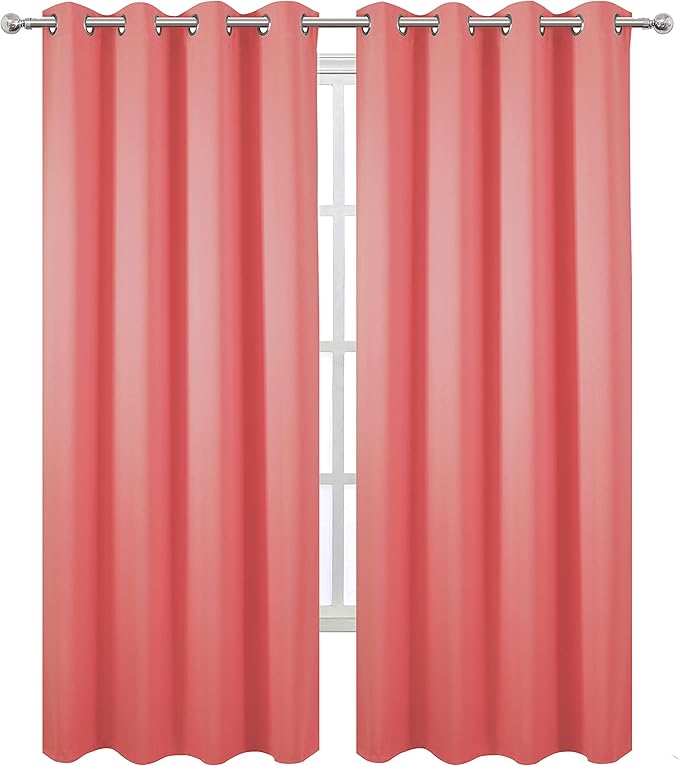 LEMOMO Blackout Curtains 52 x 84 inch/Coral Curtains Set of 2 Panels/Thermal - Image 2