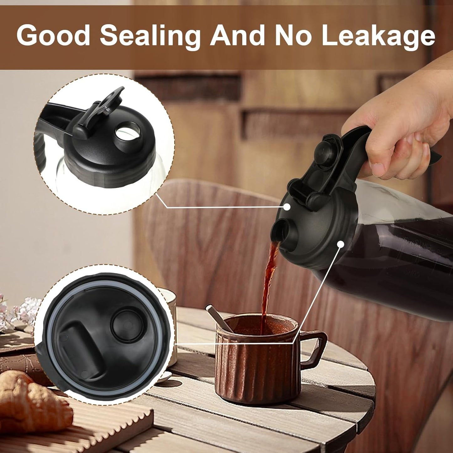 Cold Brew Coffee Maker Pitcher,32 Oz Glass Mason Jar Pitcher with V-shaped Pour Spout Handle Lid,Stainless Steel Filter for Iced Coffee,Iced tea,Breast Milk,Fruit Drinks,lemonade-Black