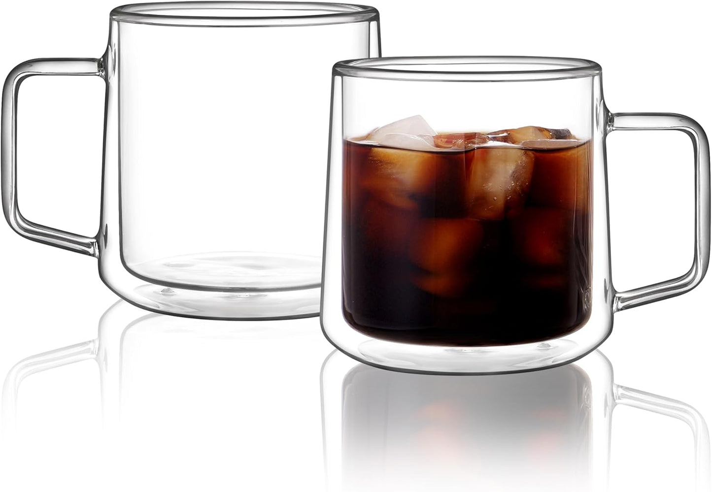 CNGLASS 15oz Double Walled Glass Coffee Mugs,Large Insulated Glass Mugs with Handle,Clear Coffee Cups for Espresso,Latte,Cappuccino,Tea,Set of 2