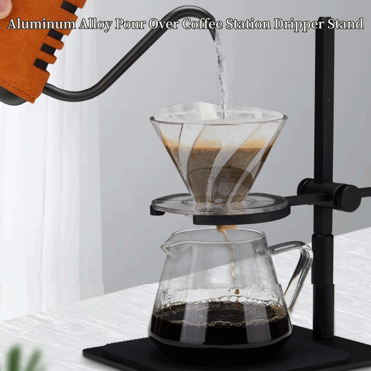 AUNMAS Adjustable Aluminum Alloy Pour Over Coffee Stand Dripper Station, Easy To Operate, Portable for Home and Office Use