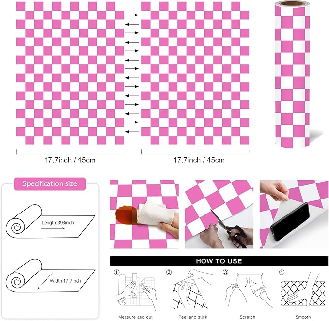 Modern Peel and Stick Wallpaper Pink and White Mosaic Checkered Contact Paper - Image 3