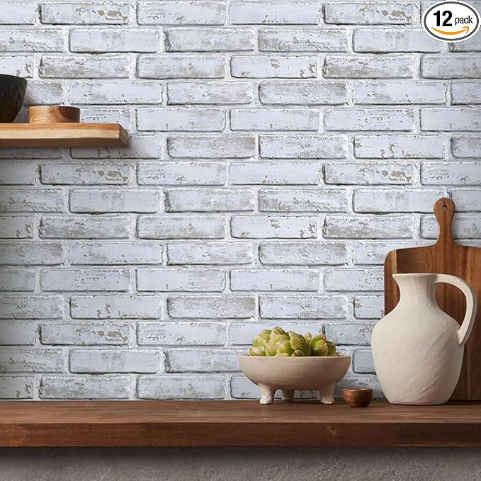 COMSTICKC 3D Whitewash Faux Brick Wall Panel Peel and Stick Wall Covering by COMSTICKCDECOR