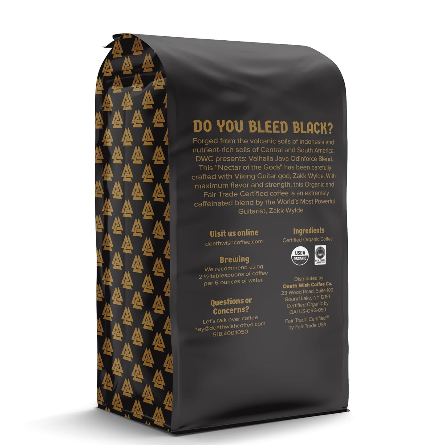 Death Wish Coffee, Valhalla Java Whole Bean Coffee, Fair Trade and USDA Certified Organic - 5 Lb Bag
