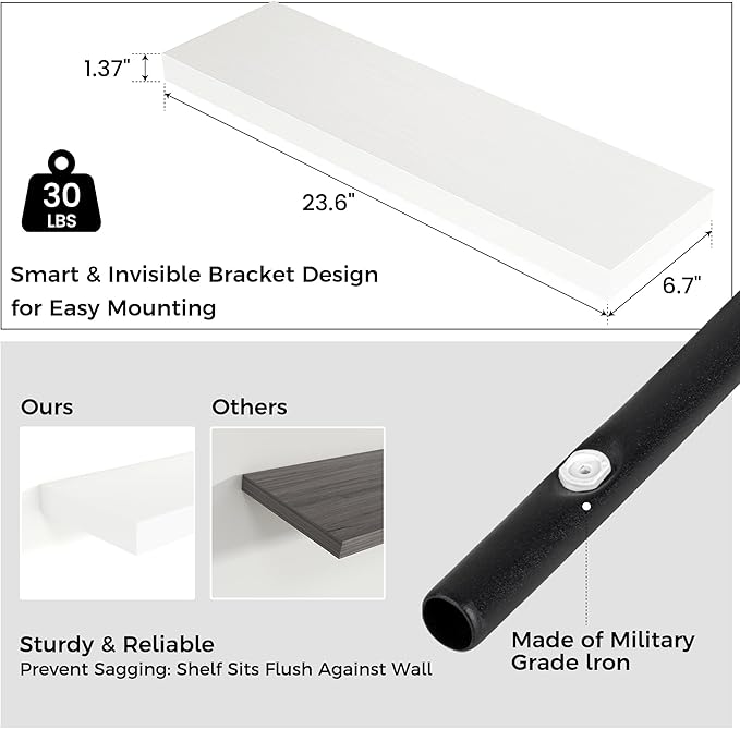 Venusmiles Floating Shelves for Wall 24 inch Long, Engineered Wood Wall Shelves - Image 3