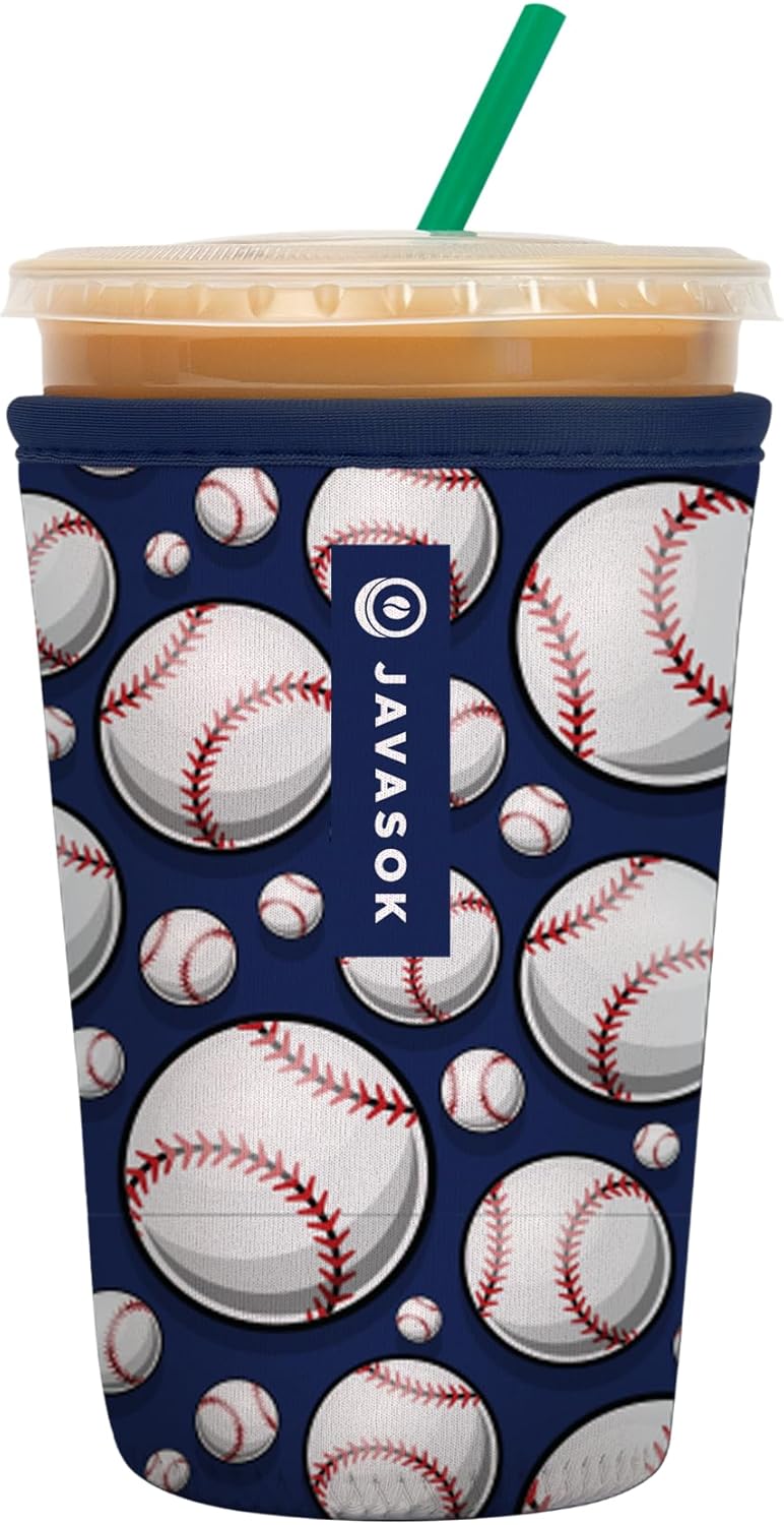 Sok It JavaSok Iced Coffee & Cold Soda Insulated Neoprene Cup Sleeve (Baseball, Medium: 22-28oz)