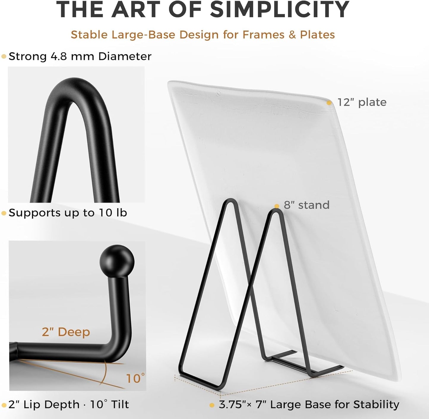 TR-LIFE Plate Stands/Holder for Display, 8 Inch, Large, Metal Frame for Picture, Decorative Platter, Book, Photo Easel (2 Pack)