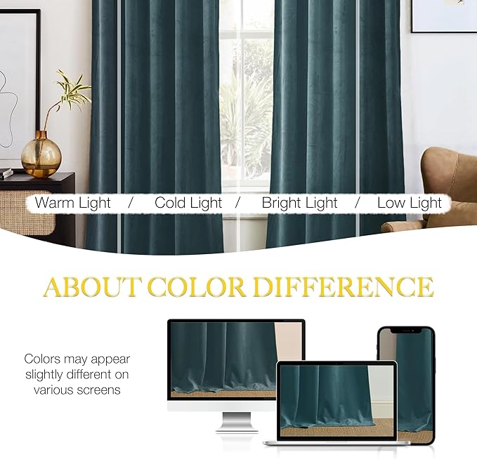 NICETOWN Greyish Blue Velvet Curtains and Drapes, Thermal Insulated Soft Window - Image 3