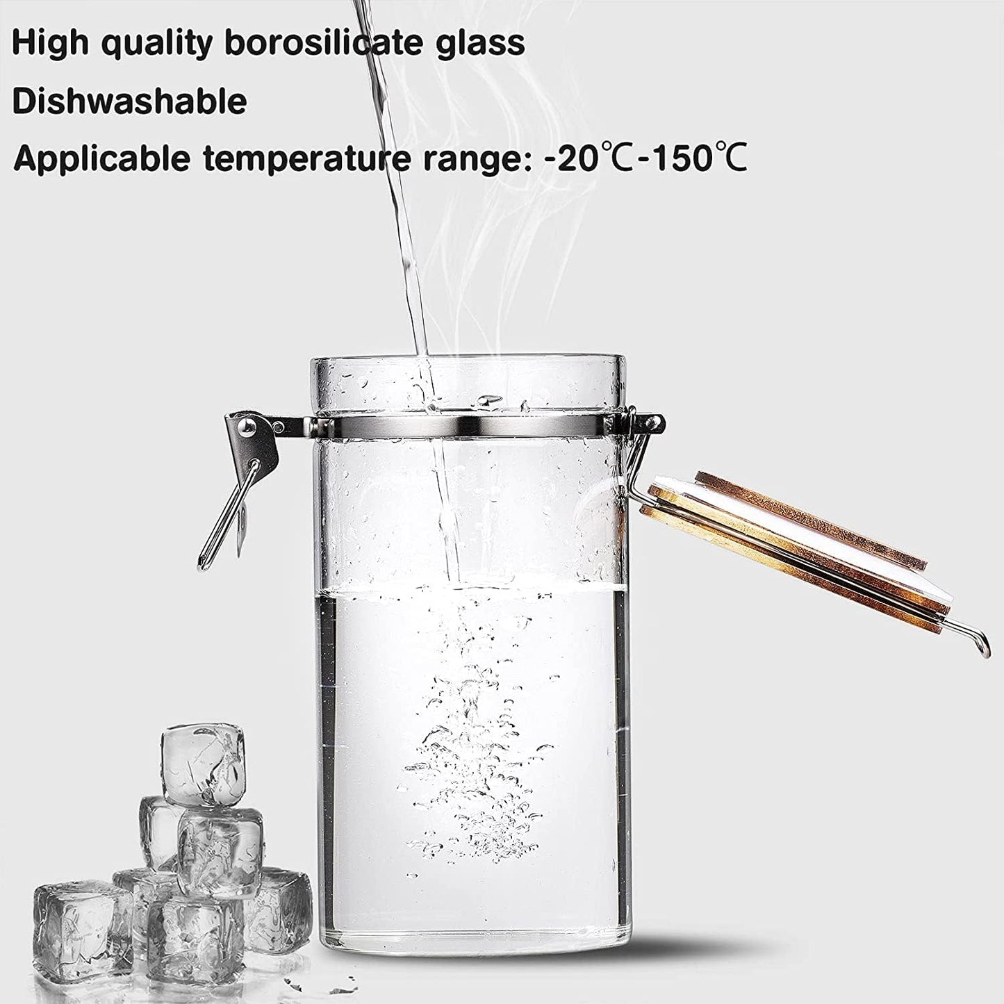 Yangbaga Glass Coffee Container with Wooden Shelf,2×45OZ Coffee and Sugar Container Set,Coffee Canisters with Airtight Lids and Scoop,Large Capacity Food Storage Jars for Coffee Beans,Nuts,Tea,Sugar