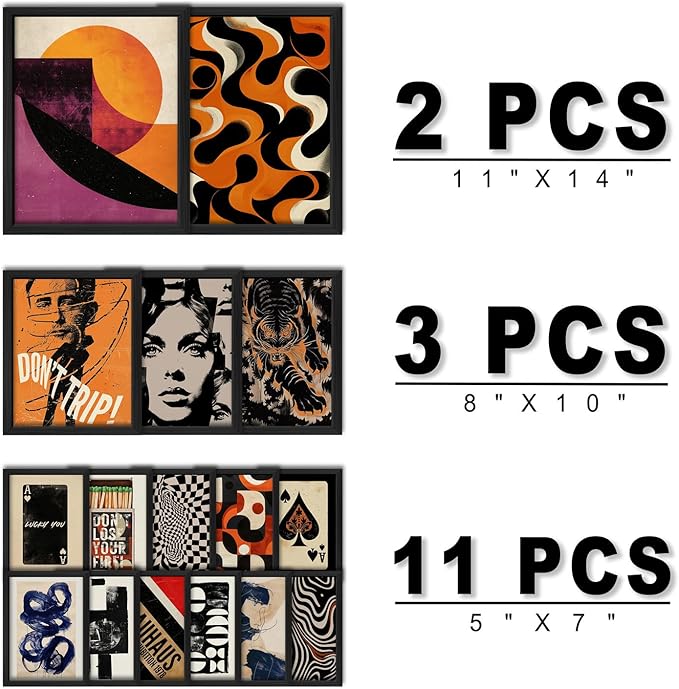ANERZA 16 PCS Framed Retro 70s Wall Art Decor, Eclectic Vintage Wall Prints - Image 2