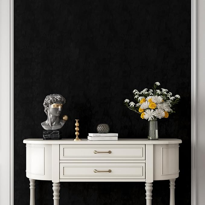 YENHOME 30"X393" Black Peel and Stick Wallpaper Vintage Velvet Wallpaper - Image 5