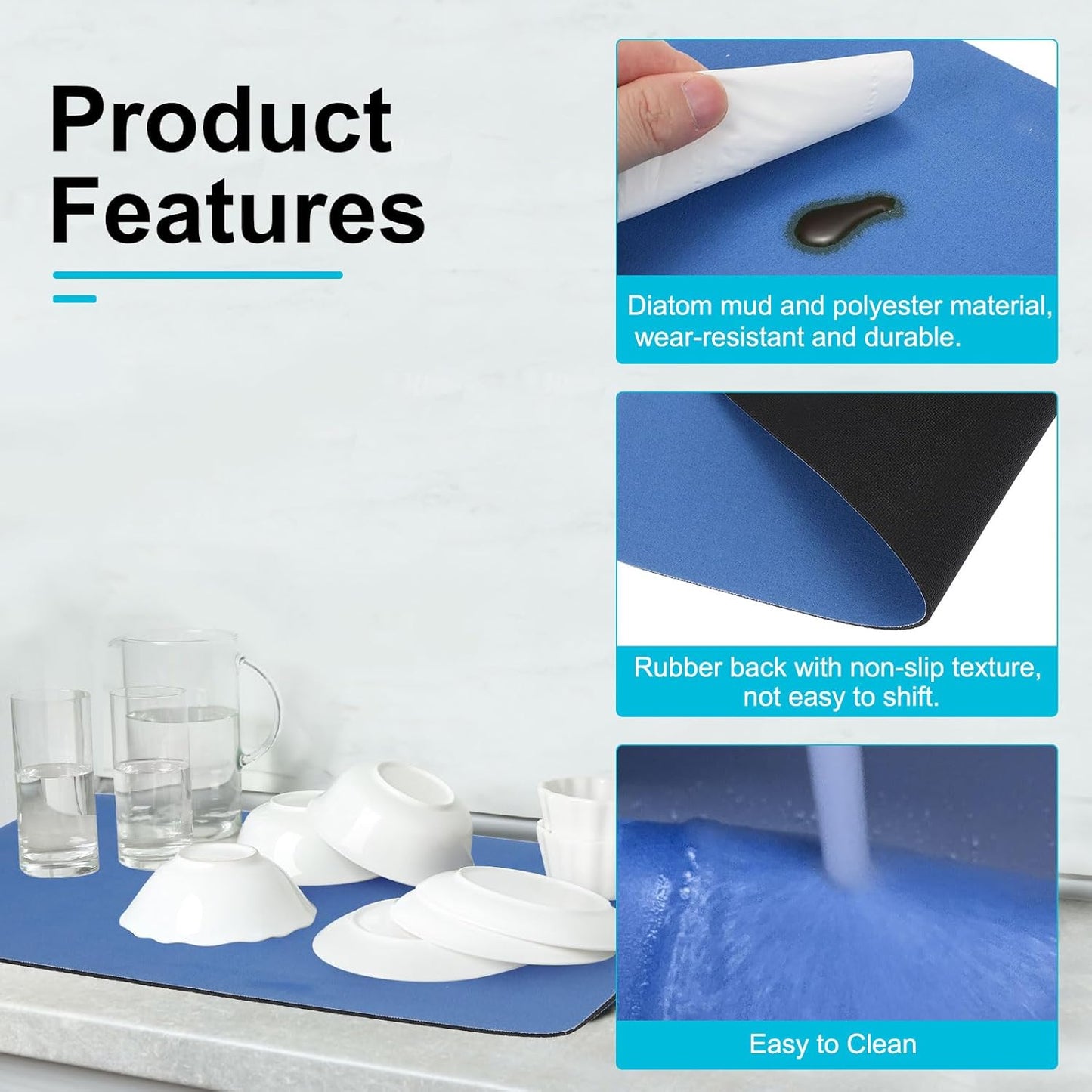 uxcell Silicone Mats for Kitchen Counter, 15.7" x 11.8" Non-Slip Countertop Protector Mat Heat Resistant Coffee Mat Waterproof Table Placemat, Blue