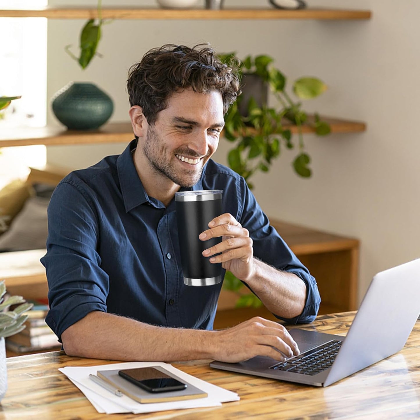 20oz Tumbler Bulk with Lid and Straw, Stainless Steel Double Wall Vacuum Insulated Travel Mug, Powder Coated Coffee Cups for Hot and Cold Drinks,Funny Gifts for Women Men(Black,1)