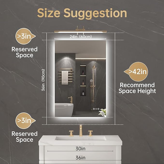 LOVESPEJO 24"x36" Backlit Mirror Bathroom, LED Bathroom Mirror - Image 9
