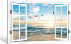 Goldfoilart Ocean Beach Sunset Window Canvas Wall Art - Image 2