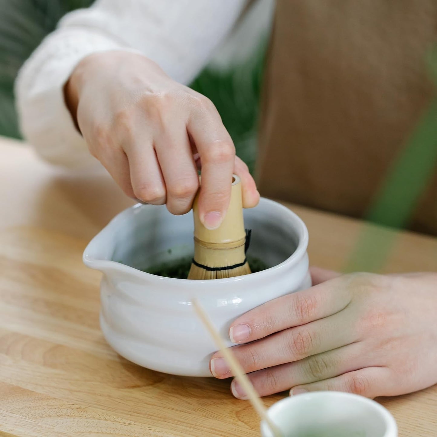 Marce Matcha Whisk Set- Matcha Set includes Matcha Whisk and Bowl with Spout, Sifter, Holder and Scoop- The Perfect Bamboo Whisk for Matcha Tea (White)