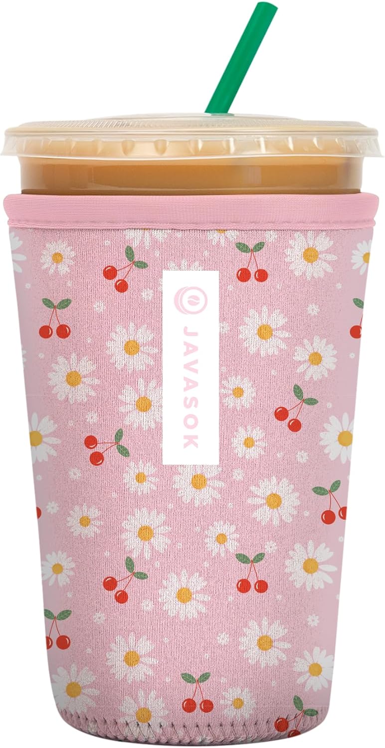 Sok It JavaSok Iced Coffee & Cold Soda Insulated Neoprene Cup Sleeve (Cherry Bomb, Medium: 22-28oz)