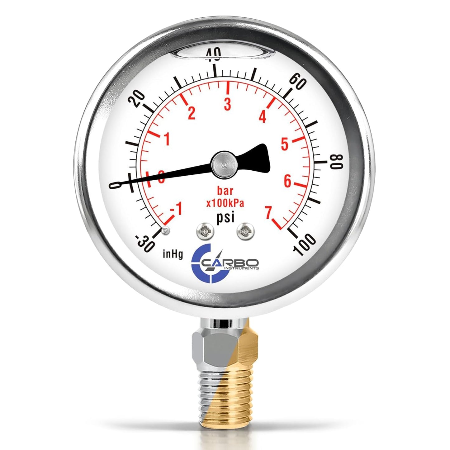 Stainless Steel Pressure Gauge Dual Display (-30/0 / +100 inHg/psi/kPa) - 2 1-2" Glycerine Liquid Filled Water Air Oil Gas Gauge with Polycarbonate Lens - Compound Vacuum -1/4" NPT