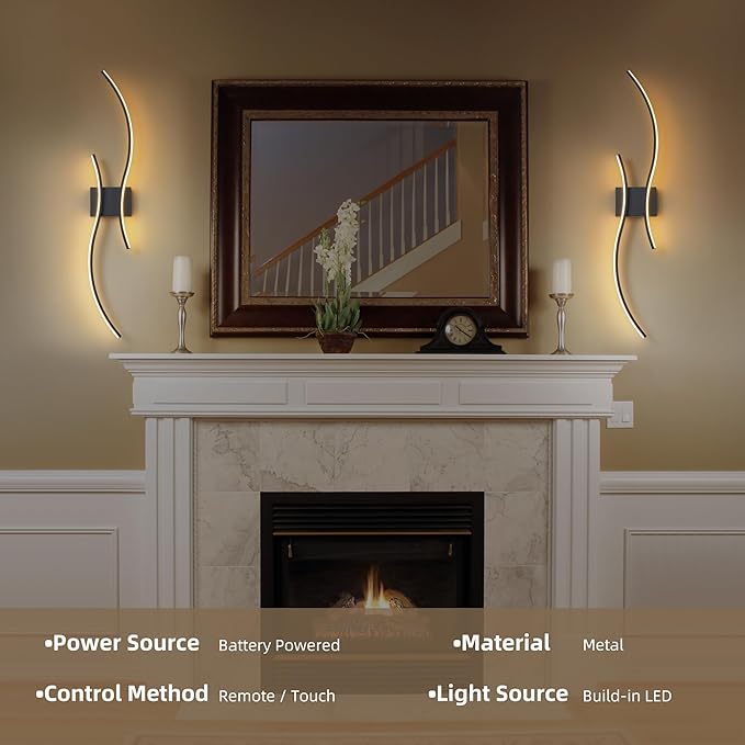 Battery Operated Wall Sconce Set of 2, Dimmable Modern LED Rechargeable Wall - Image 7