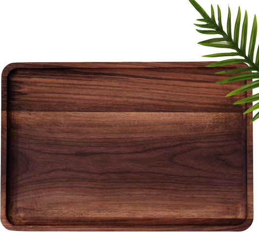 Rustic Walnut Wood Serving Tray, 13"x9" Rectangle Platter, Tea/Coffee Table Tray, Kitchen Decor, Wood Dessert Cup & Vanity Tray for Jewelry
