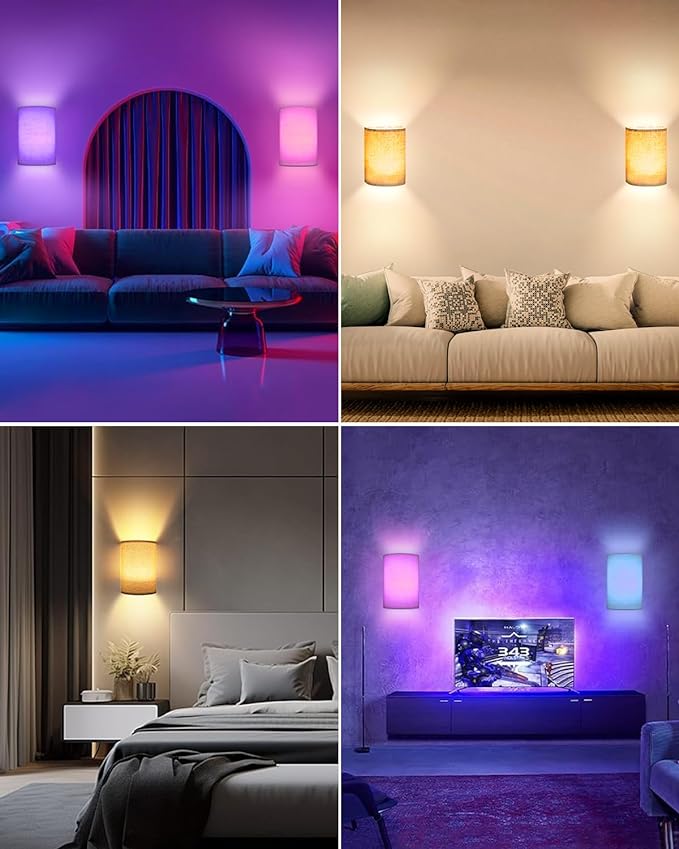 FINCMY Battery Operated Wall Sconces Set of Two, 18 RGB Colors Stick on Wall - Image 6