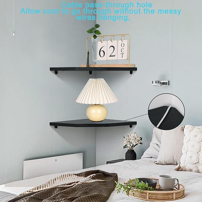 Joiishom Wood Corner Wall Shelves Set of 2, Solid Wood Corner Floating Shelves - Image 4