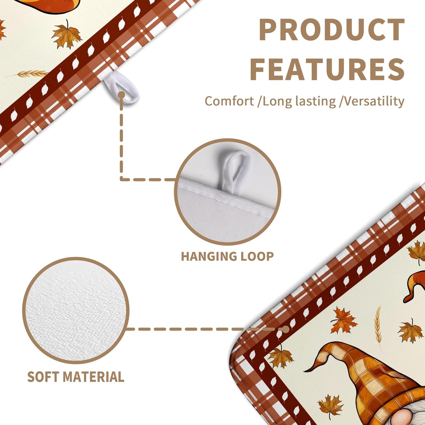 Fall Pumpkin Gnomes Dish Drying Mat Maple Leaves Autumn Large Kitchen Mats Dish Drying Pad Absorbent Dish Dryer Mat for Kitchen Countertops Microfiber Drainer Pad Dish Drying Mats (18x24 in)