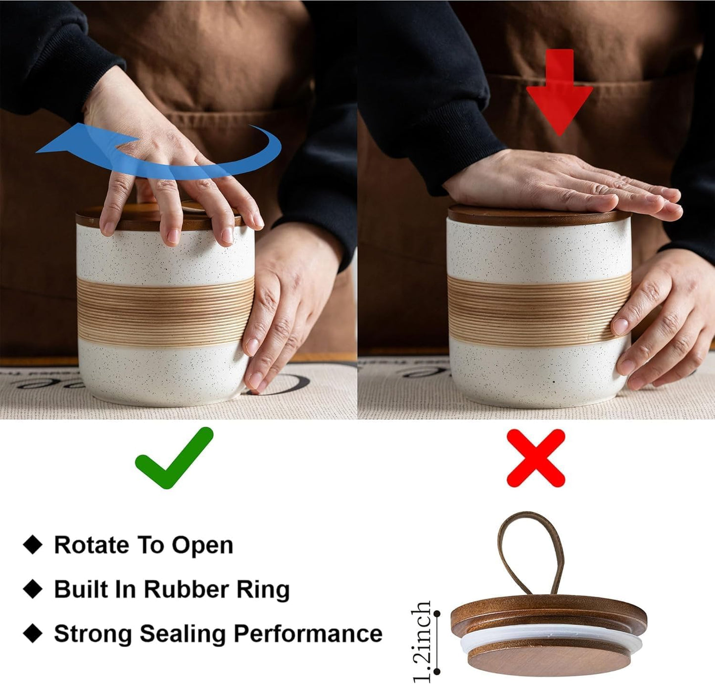 Ceramic Jar with Lid Airtight, Coffee Container Kitchen Food Storage Jars for Spice Sugar Tea Bag, Stackable Decorative Jars for Countertop, Grey & 18 fl.oz