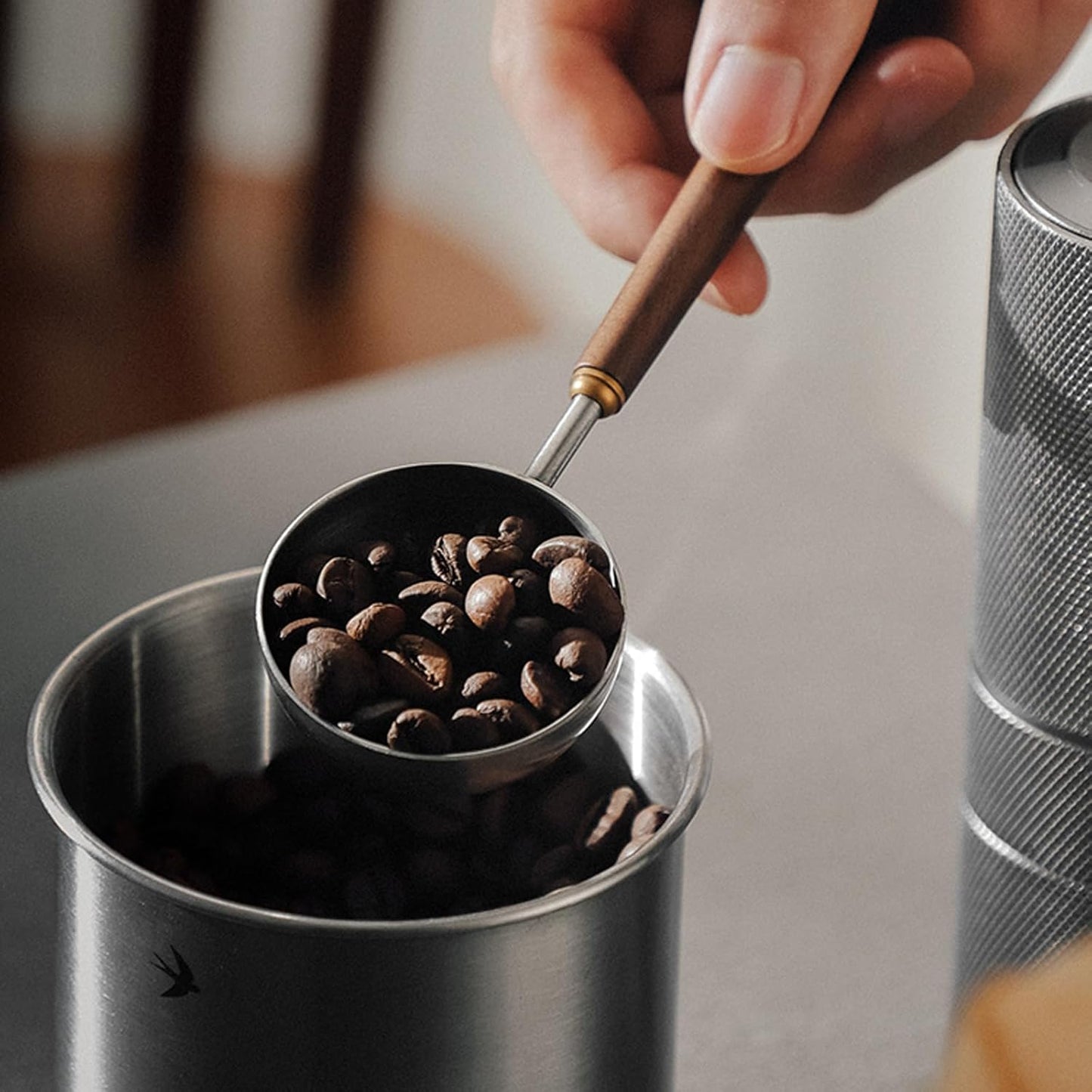 Coffee Spoon - Vintage Walnut Wood Handle, Stainless Steel Coffee Scoop ，Stainless Steel Tea Scoopand Seasoning Spoons (1, Rose Gold, 10g Capacity)