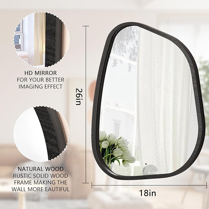 Irregular Bathroom Mirror Modern Oval Wall Mirror Asymmetrical Wooden Framed - Image 7