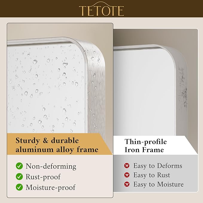 TETOTE Brushed Nickel Bathroom Mirror 48 x 30 Inch - Image 3