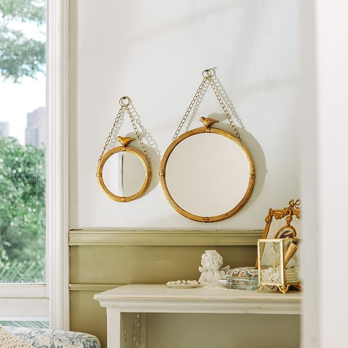NIKKY HOME 6.7 Inch Decorative Small Hanging Mirrors Vintage Round Metal Framed - Image 3