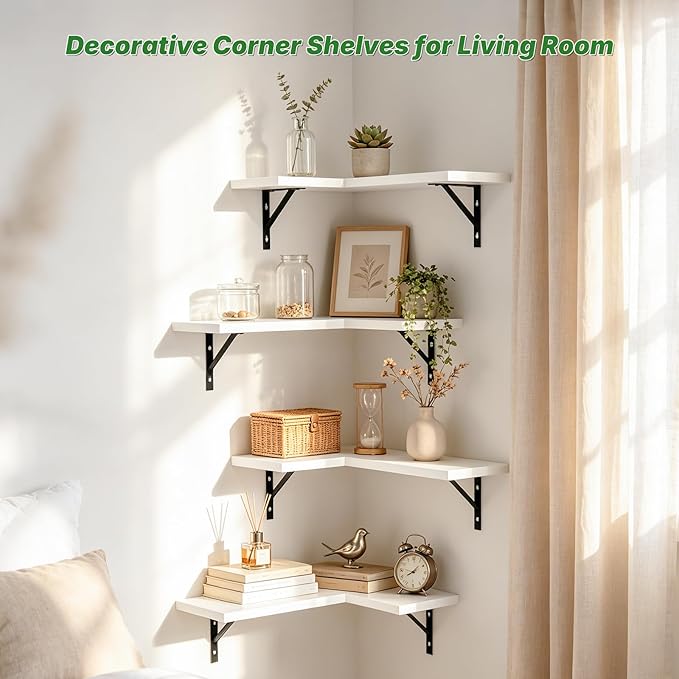 NATURE'S SOURCE Corner Floating Shelves Set of 4, Corner Shelves Wall Mounted - Image 4
