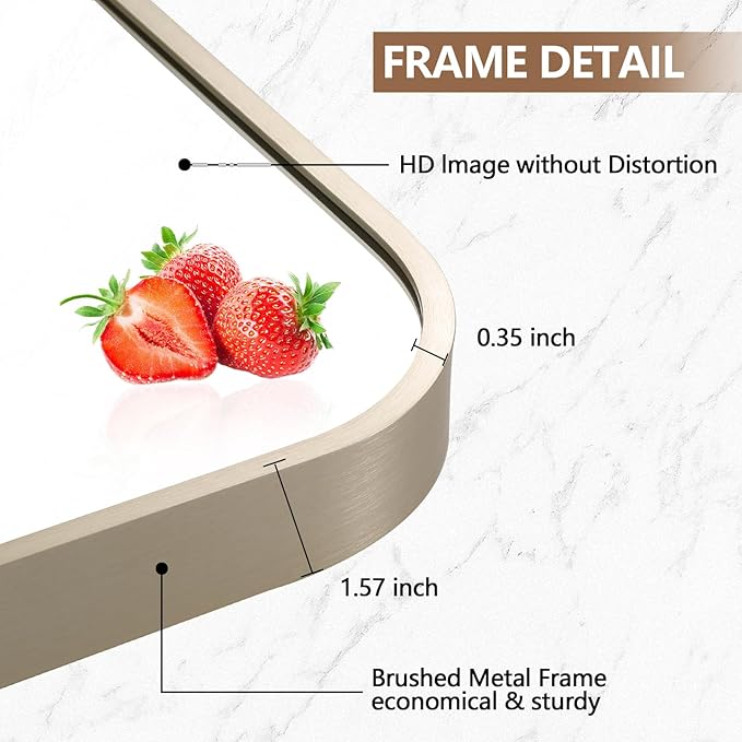 26x38 Inch Brushed Nickel Bathroom Mirror, Framed Rectangle Mirror - Image 4