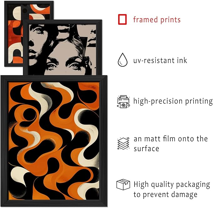 ANERZA 16 PCS Framed Retro 70s Wall Art Decor, Eclectic Vintage Wall Prints - Image 3