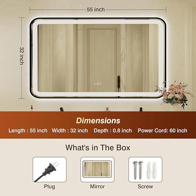 32x55 Inch LED Bathroom Mirror - Image 2