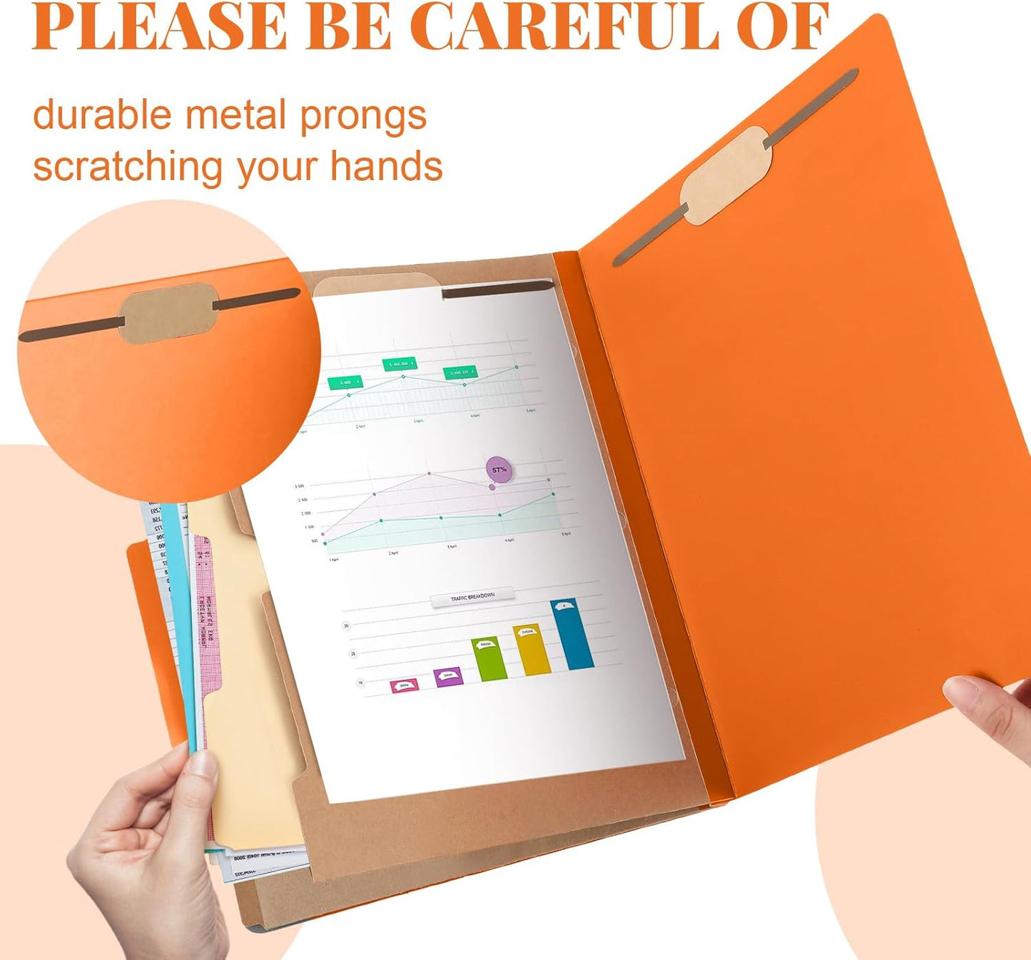 24 Pcs Classification Folders Letter Size, Back to School Supply for Teacher, Student, 2 Pocket Dividers Pressboard File Folder Bulk with 2 Fasteners, 2 in Expanding File Organizer (Orange)