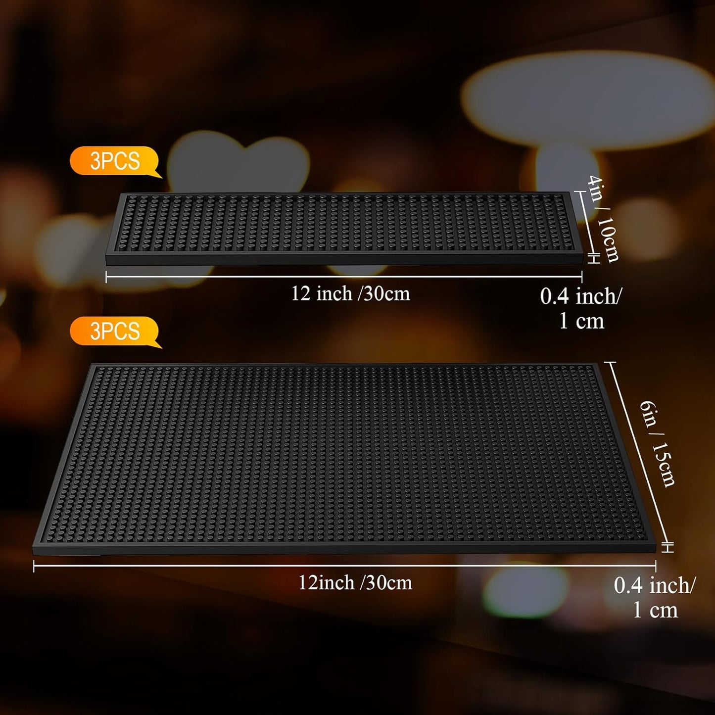 Tioncy 6 Pcs Bar Mat for Countertop 12 x 6 Inch,12 x 4 Inch Non Slip Rubber Mat Service Spill Cocktail Bartending Coffee Bar Mats for Hot Dishes Restaurants Barbershop Clippers Hot Pads, Black