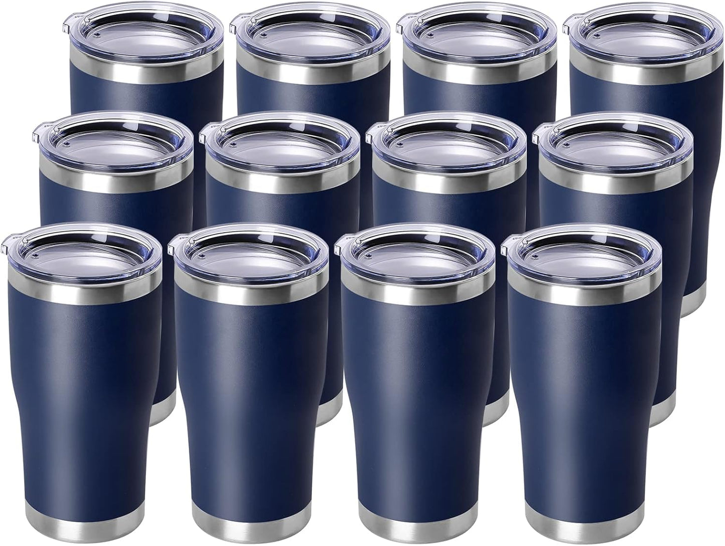 DOMICARE 20oz Tumbler with Lid Stainless Steel Tumblers Bulk, Double Wall Vacuum Insulated Coffee Travel Mug Powder Coated Tumbler, 12 Pack Navy