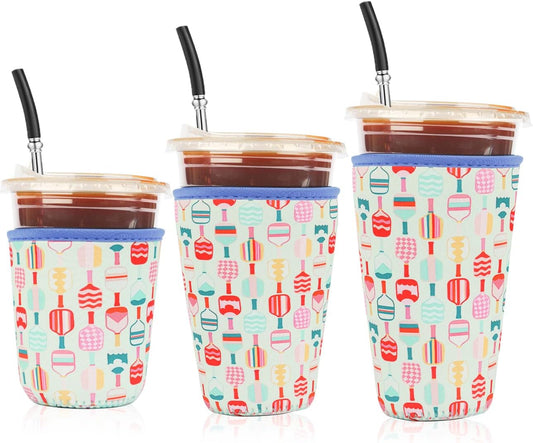 Reusable 3-Pack Iced Coffee Cup Sleeve, Insulated Neoprene, Beverage Holder for Iced Coffee, Durable Drink Sleeve for Cold Beverages, Pickleball Play
