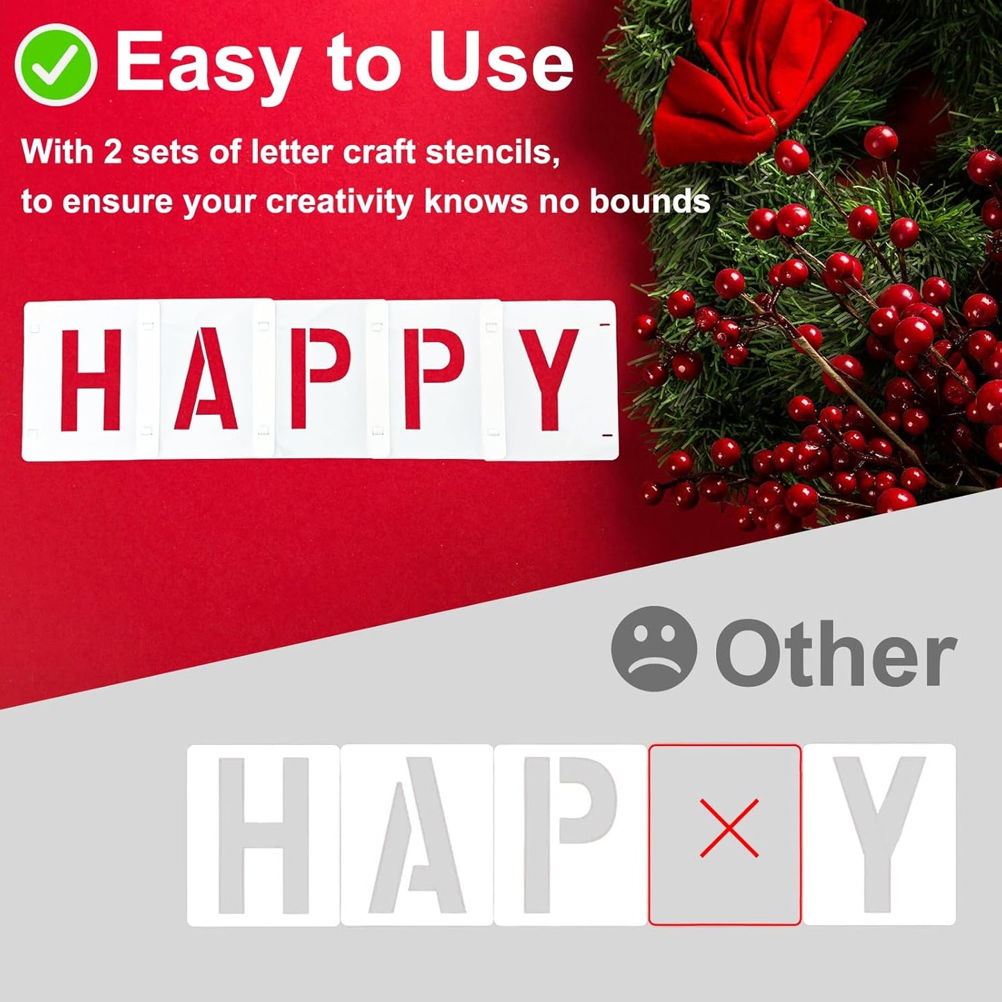 2 Pack - 3 Inch Letter Stencils Set, 72 Reusable Stencils for Painting On Wood, Metal, Walls, Fabric, Rocks with Interlocking, Perfect for Banners, Sign Making & DIY Art (3 inch)