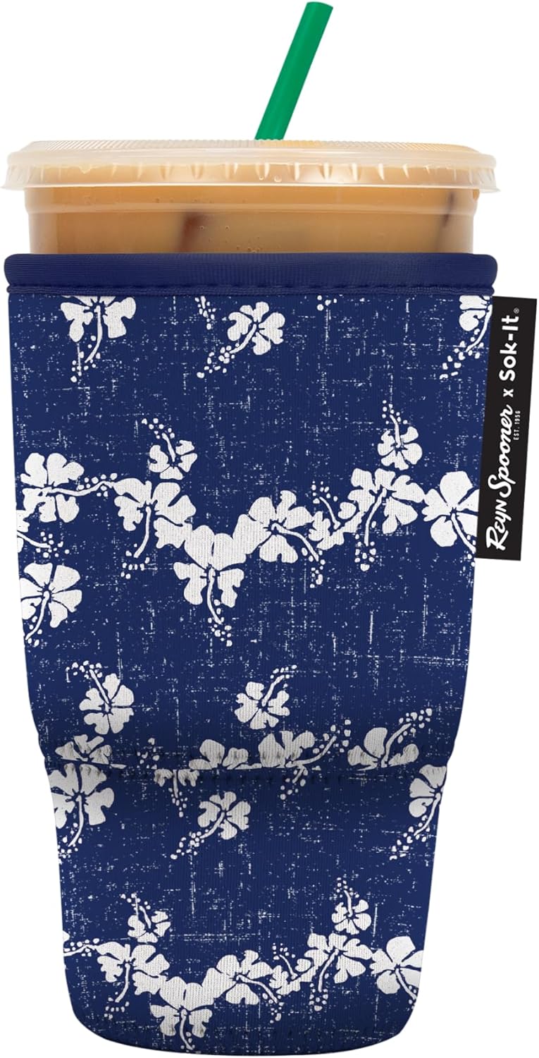 Sok It JavaSok Iced Coffee & Cold Soda Insulated Neoprene Cup Sleeve (Reyn Spooner 50th State Flower, Large: 30-32oz)