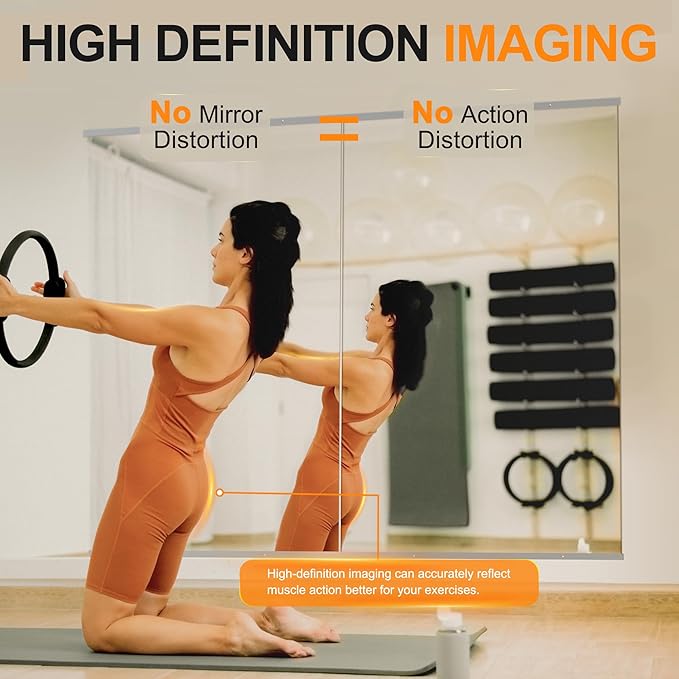 Delma Home Gym Mirror, Large Full Body Tempered Glass Frameless, Wall-Mounted - Image 2