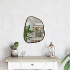 Irregular Wooden Framed Wall Mirror Modern Oval Asymmetrical Unique Hanging - Image 4